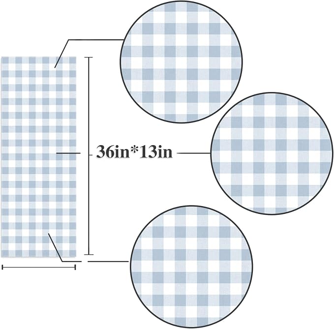 Dusty Blue Gingham Table Runner Light Blue Checkered Boy Girl Baby Shower Birthday Party Decoration Home Dining Kitchen Island Decor (13" x 36")