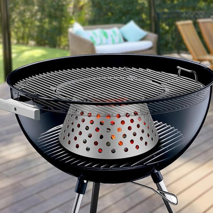 Skyflame BBQ Stainless Steel Charcoal Basket, Briquet Holder Kettle Grill Accessories Compatible with Weber Kettle 22 26.75 WSM XL Big Green Egg/Kamado - Updated Hollow Holes Design