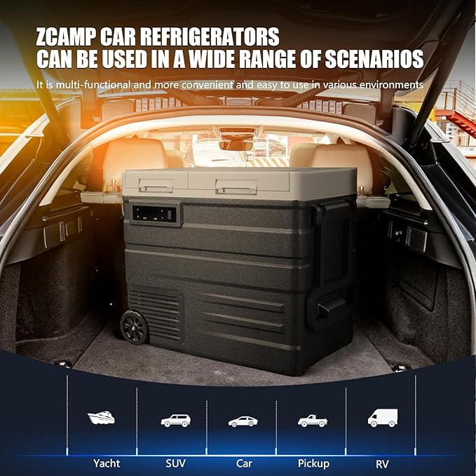 UD55 12V Car Refrigerator,Dual Zone Car Fridge with Wheels,52QT(49.1L) Electric Cooler Portable Freezer,12 Volt Refrigerator -4℉~68℉,12/24V DC 100-240V AC for Camping, Travel, Truck, RV