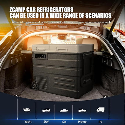 UD55 12V Car Refrigerator,Dual Zone Car Fridge with Wheels,52QT(49.1L) Electric Cooler Portable Freezer,12 Volt Refrigerator -4℉~68℉,12/24V DC 100-240V AC for Camping, Travel, Truck, RV