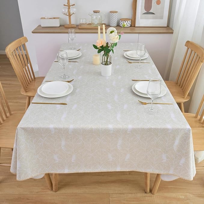 LIBERECOO Heavy Duty Vinyl Tablecloth with Flannel Backing Waterproof Oil-Proof Plastic Table Cloth Stain-Resistant Wipeable Rectangle or Square Table Cover for Indoor and Outdoor 60 x 102 Inch