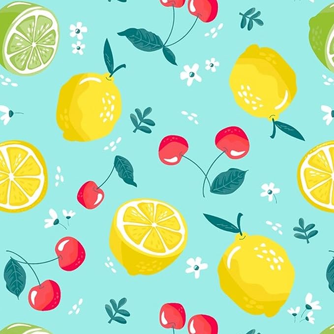 Wild Lemons and Cherries Vinyl Tablecloth – 60 x 102 Inch Rectangle Waterproof Table Cover with Flannel Backing, Wipeable Indoor/Outdoor Summer Fruit Print for Picnics, BBQs, and Holiday Dining