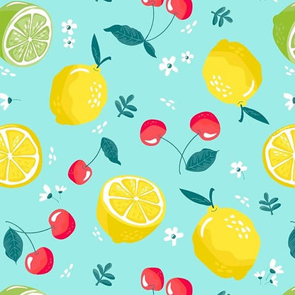 Wild Lemons and Cherries Vinyl Tablecloth – 60 x 102 Inch Rectangle Waterproof Table Cover with Flannel Backing, Wipeable Indoor/Outdoor Summer Fruit Print for Picnics, BBQs, and Holiday Dining