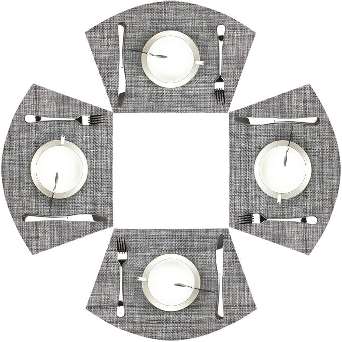 Wedge Placemats Set of 4 Vinyl Placemats for Round Tables Woven Non-Slip Heat-Resistant Easy to Clean Wipeable Washable Dinner Table Mats（Gray）