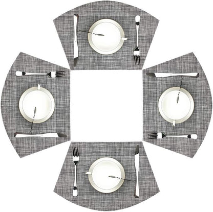Wedge Placemats Set of 4 Vinyl Placemats for Round Tables Woven Non-Slip Heat-Resistant Easy to Clean Wipeable Washable Dinner Table Mats（Gray）