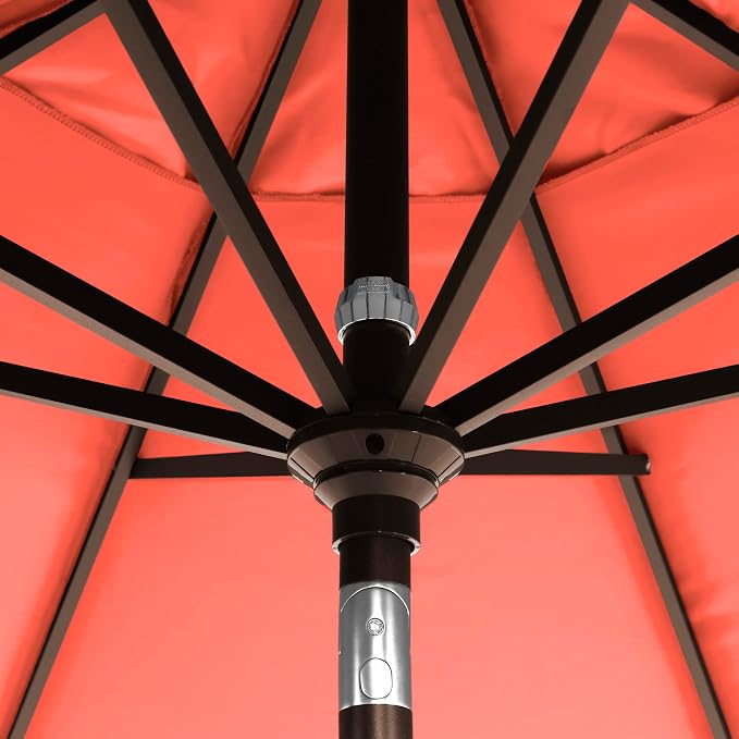 California Umbrella 12-Year-Non-Fading, 9Ft Premium Sunbrella Patio Umbrella, Hand-Crank, Button-Tilt, Bronze Frame, Melon Fabric