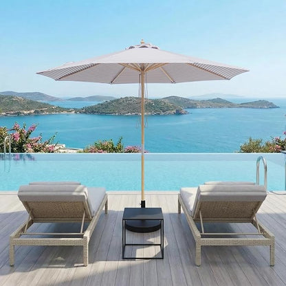 9FT/10FT Wood Patio Umbrella, Large Outdoor Table Pool Umbrella | 205G Olefin/180G Polyester Fabric, Push-Pull Operation Market Umbrella, 8 Rib Vented Canopy, Ideal for Patio, Backyard