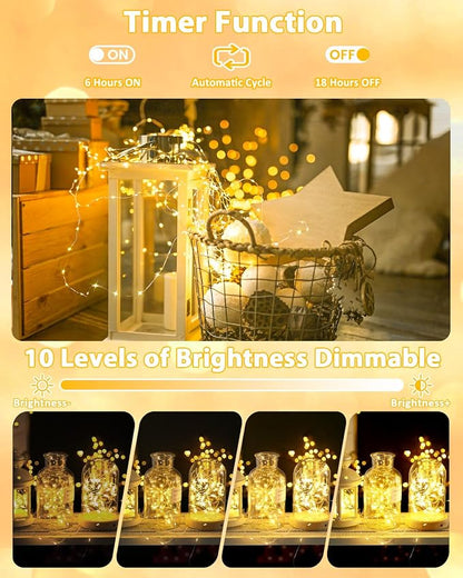 2 Pack 100 LED Fairy Lights Battery Operated with Remote, 33 FT Warm White | Cuttable, 8 Modes, Memory, Dimmable, Waterproof Battery String Lights with Timer for Indoor Outdoor, Christmas Decorations