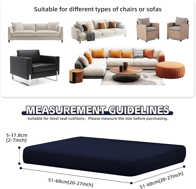 8Pcs Patio Cushion Covers, Outdoor Stretch Cushion Covers, Washable | Stretch Fit, Replacement, Washable and Reusable Furniture Protectors, Fits most patio furniture cushion covers, Cover Only