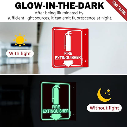 T&R Fire Extinguisher Sign, Fire Extinguisher with Down Arrow - 8 Pack - 6 x 6 Inches Glow-In-The-Dark Acrylic, 2 pre-drilled holes, Includes Matching Screws, Use for Home Office/Business