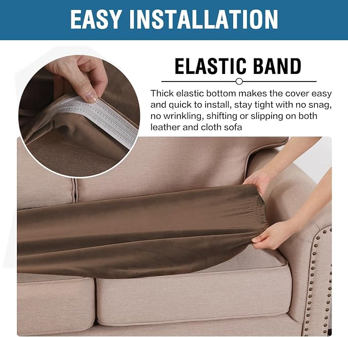H.VERSAILTEX Velvet Stretch Individual Couch Cushion Cover Plush Cushion Slipcover for Loveseat Sofa Cushion Furniture Protector Seat Cushion Sofa Cover (1 Piece Sofa Cushion Cover, Caramel Cafe)
