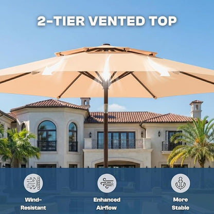 10FT Outdoor Patio Umbrella, 2 Tiers Market Table Umbrella with 8 Sturdy Ribs, Push Button Tilt and Crank, UPF50+ UV Protection for Deck, Pool, Garden and Backyard