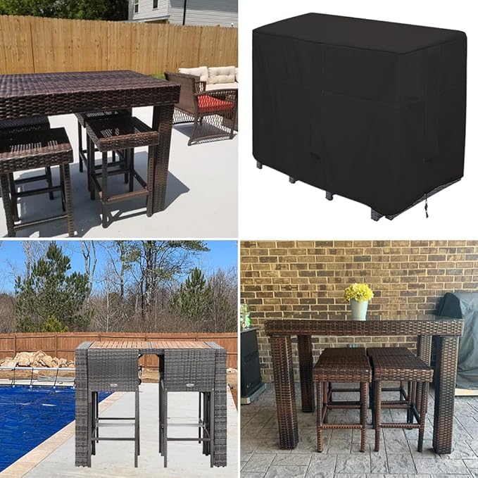 Outdoor Bar Height Dining Set Cover Heavy Duty Waterproof Patio Dining Set Cover for Rectangular 4 - Person 48'' Long Bar Height Dining Set