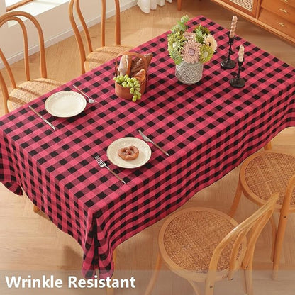 TruDelve Christmas Tablecloth Rectangular Red and Black Checkered Cloth Tablecloths for Rectangle Tables (Red,84"x60",Rectangular)