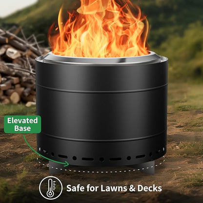 Panovue 19.5 inch Smokeless Fire Pit with Carry Bag, Stainless Steel Outdoor Smokeless Firepit, Wood Burning Fire Pits for Camping, Bonfire,Low Smoke Firepit for Outside(Black)