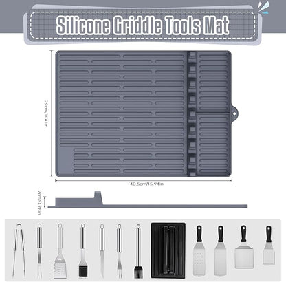 Silicone Griddle Mat for Blackstone Griddle Accessories,Large Silicone Spatula Blackstone Grill Mat with Drip Pad Grill Mats for Outdoor Grill Side Shelf Griddle BBQ Tools (1PC, Grey)