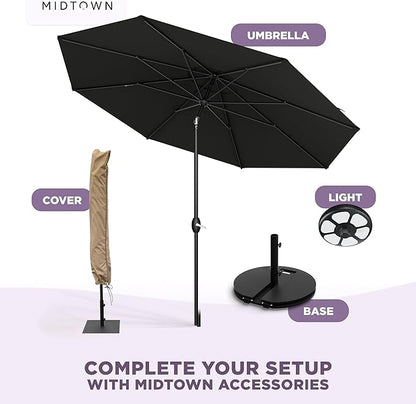 Midtown Umbrellas - The Lean 8 Ft Patio Umbrella with Acrylast Acrylic Fabric, Auto-Tilt Aluminum Frame & 8 Sturdy Ribs - Outdoor Umbrella for Deck, Pool, Hotel & Cafes - Eclipse Canopy, Black Pole