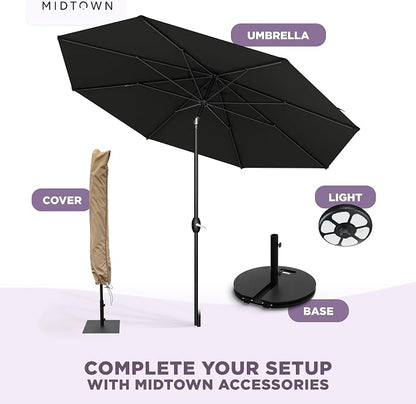 Midtown Umbrellas – The Lean 10 Ft Patio Umbrella with 10-Year-No-Fade Acrylast Acrylic Fabric, Auto-Tilt and 8 Reinforced Ribs for Deck, Pool, Garden, Hotel & Cafes – Eclipse Canopy, Black Pole