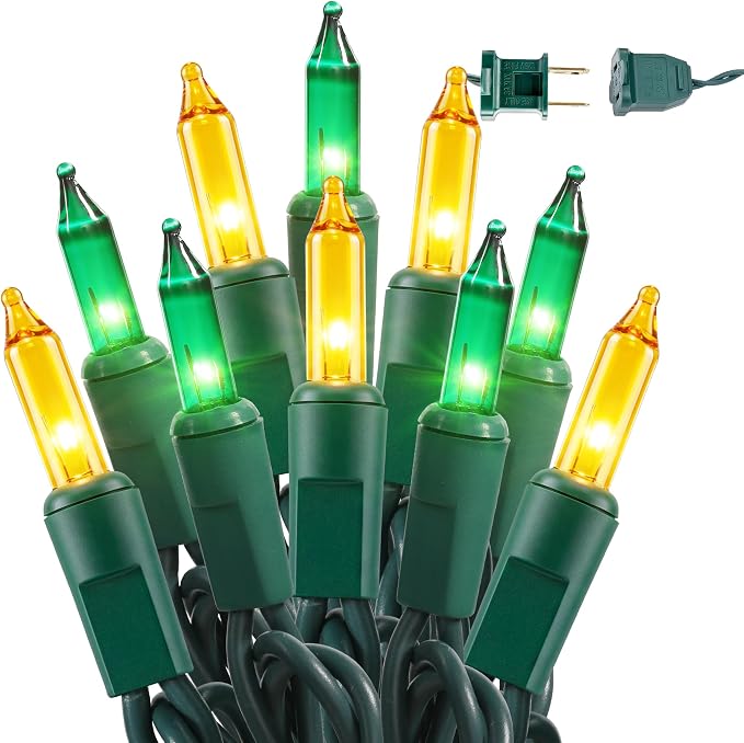 BrizLabs Christmas Lights, 100 Count 19.7ft Yellow & Green String Lights | Connectable; UL Certified; Incandescent Mini Lights Plugin Green Wire Indoor Outdoor St. Patrick's Day Xmas Tree Party Decor