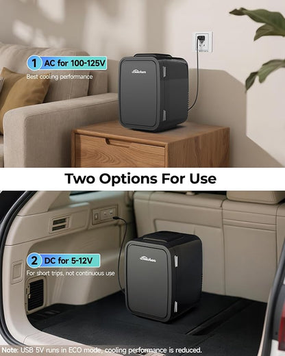 BEICHEN Mini Fridge 4 Liter/6 Can Portable Compact Refrigerator | for Bedroom Office Dorm Car, Fast Cooling, Low Noise, 100-125V AC/5-12V USB, for Skincare, Food, Drinks(Black)