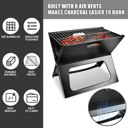 TeqHome Camping Campfire Grill, 17 Inch Portable Folding Charcoal Grills, Heavy Duty Fire Pit for Backpacking, Picnic, Bonfire, Patio, Backyard & Outdoor Cooking