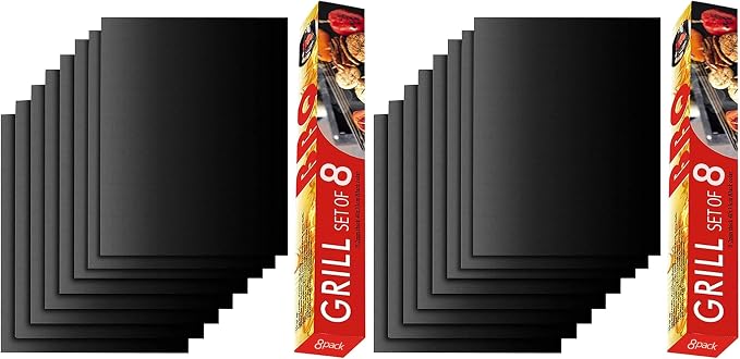 Grill Mats for Outdoor Grill, Set of 8 BBQ Grilling Mat for Outdoor Gas Grill Cooking,15.75 X 13 Inch, Black (Pack of 2)