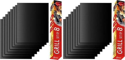 Grill Mats for Outdoor Grill, Set of 8 BBQ Grilling Mat for Outdoor Gas Grill Cooking,15.75 X 13 Inch, Black (Pack of 2)
