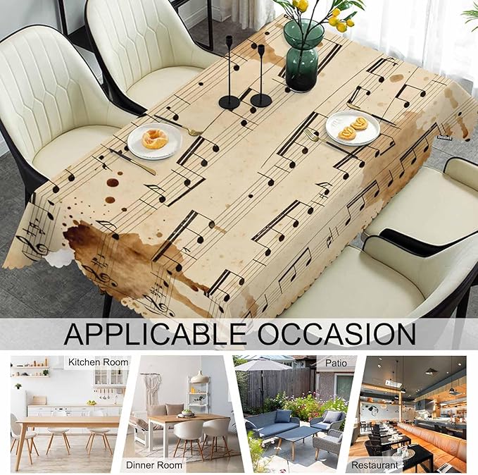 Tablecloth Music Notes 52 X 70 Inch, Retro Musical Piano Music Sheet Oblong Table Cloths Anti-Shrink Decorative Table Cover for Kitchen Dinning Tabletop Outdoor Picnic BBQ