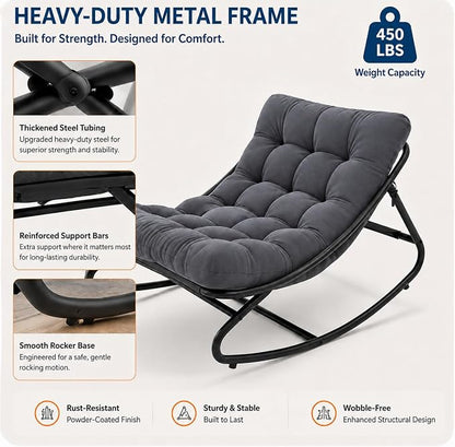 Garvee Papasan Rocking Chair, Thick Cushion, 450 lb Frame, Walnut Brown | Gentle rocking motion and a roomy curved seat create a calm reading retreat for patios, balconies, bedrooms or living rooms.