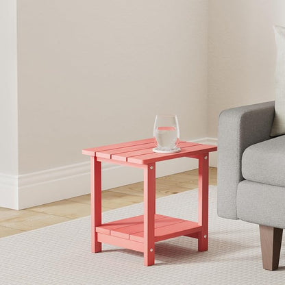 LUE BONA Outdoor Side Table, 2-Tier HDPS Small Patio Table, Bright Red | 2-Tier Shelf for Extra Storage, Small End Table for Pool, Porch, Balcony, Weather Resistant HDPS, Easy Clean