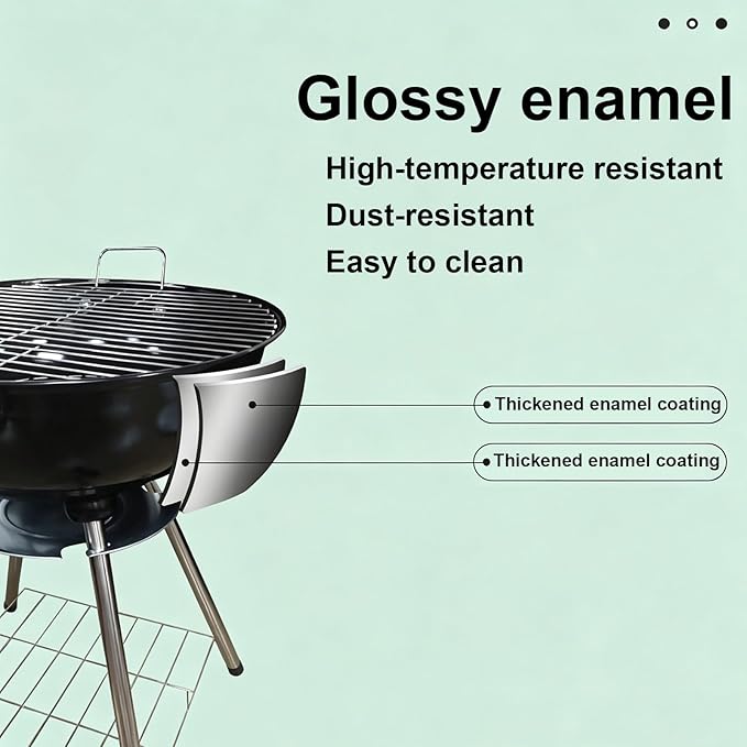 20 inch Kettle Charcoal BBQ Grill with Wheels,Portable Charcoal Grill with Porcelain-Enameled Lid,Barbecue Grill for Outdoor Cooking Barbecue Camping Picnics Tailgating