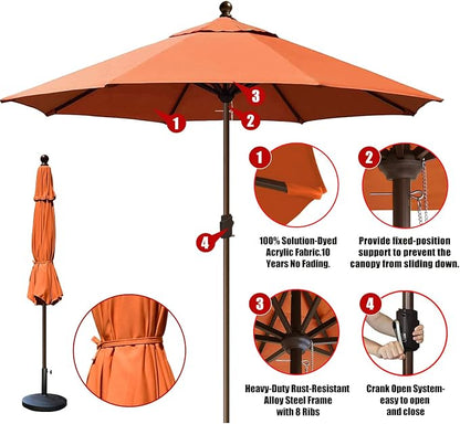 EliteShade USA 10-Year-Non-Fading 10Ft Market Patio Umbrella, UPF 50+ UV Protection Performance Sun Umbrella, Heavy Duty Commercial Grade Outdoor Table Umbrella with Crank, Windproof Vented Top for Garden, Pool, Deck and Outdoor Playsets, No Tilt, Rust