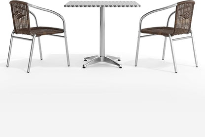 Flash Furniture Lila 31.5'' Square Aluminum Indoor-Outdoor Table Set with 2 Dark Brown Rattan Chairs | Aluminum Tabletop, Indoor/Outdoor