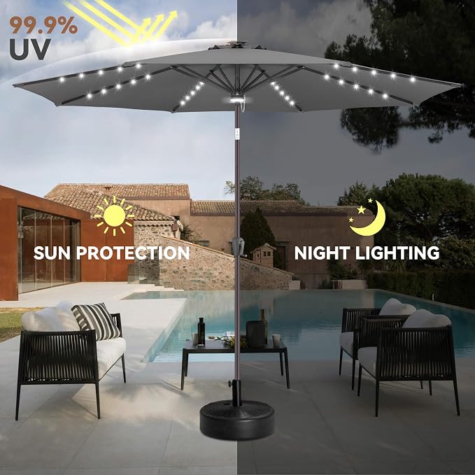 Solar Patio Umbrella with Centre Light, 10 ft Anthracite | 40 LED Lights, UV Protection, Solar Outdoor Umbrella for Porch, Deck, Pool, Table, Garden, Provides Evening Lighting