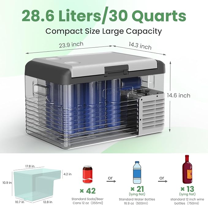 ALIPICOOL Electric Cooler 12 Volt Portable Refrigerator for Car, 29 Quart Car Fridge, Single Zone Car Freezer Cooler 12/24V DC, 110~240V AC for Camping，Overlanding, RV, Truck, -4℉ to 68℉ (CL30）