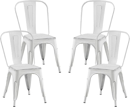 AC Pacific Stackable Metal Dining Chairs Set of 4 for Indoor and Outdoor Use, Durable Stacking Seat, Farmhouse Kitchen, Bar, Patio, Bistro, Cafe, Industrial Style, Sanded Matte White