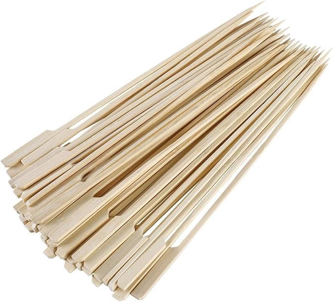 Gmark 100 Count Bamboo Paddle Skewers, 9 Inch Natural Flat Wooden BBQ Picks, Biodegradable Kabob Sticks for Grilling, Appetizers, Fruit, Meat & Shish Kebabs GM1077