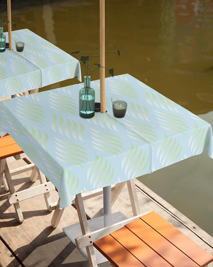 Outdoor Tablecloth with Umbrella Hole, Abstract Leaves Lines Geometric Natural Patterns Ombre Green Square Tables Waterproof Tabletop Collection for Patio, Garden, Picnic, Camping, Dining 54 x 54 inch