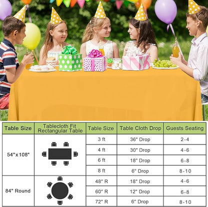 Smiry Disposable Table Cloth 3 Pack, 54 x 108 Inch Waterproof Plastic Tablecloth, Decorative Rectangle Table Covers for Party, Birthday, Picnic, Mustard Yellow