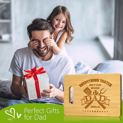 Best Dad Ever Gifts, BBQ Bamboo Cutting Board, Dads Christmas Gifts from Daughter Son, Cool Birthday Gifts for Stepdad, PaPa, Daddy, Father 12.2"L x 8.7"W x 0.4"Th