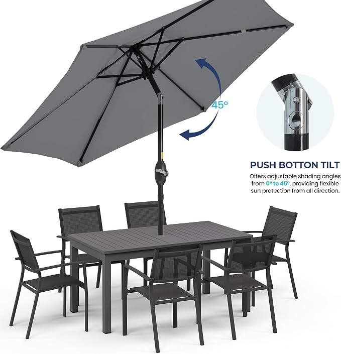 Wisteria Lane Outdoor Patio Umbrella, 7.5' Patio Umbrella, Market Umbrella, Large Outdoor Umbrella, Metal Pole Umbrella with Push Button Tilt and Crank, Polyester Canopy