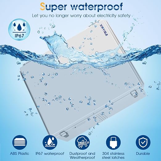 Waterproof Outdoor Project ABS Plastic Junction Box IP67 Weatherproof Dustproof Enclosure with Hinged Cover, Mounting Plate,Wall Brackets for Power Project (Grey,19.7"x15.7"x7.9")