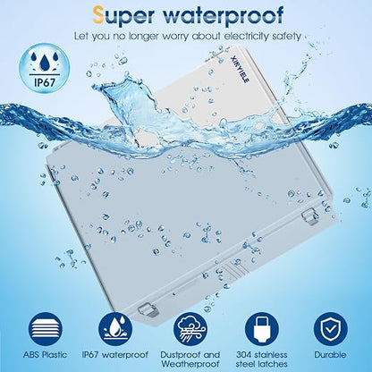 Waterproof Outdoor Project ABS Plastic Junction Box IP67 Weatherproof Dustproof Enclosure with Hinged Cover, Mounting Plate,Wall Brackets for Power Project (Grey,19.7"x15.7"x7.9")