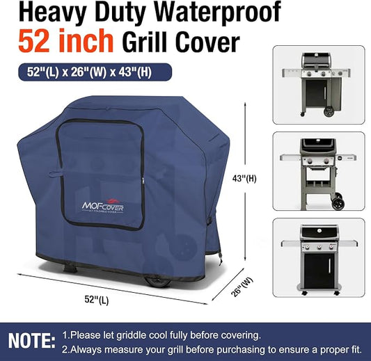 Exclusive Foldable 52 inch Grill Cover, 600D Heavy Duty Outdoor BBQ Cover for 2-4 Burners Grill Weber 7106 Spirit 200 300 Series, Blue