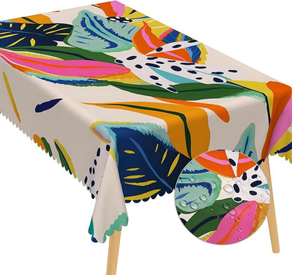Multicolour Leaf Tablecloth 60x84 Inch Rectangular Abstract Boho Style Floral Tablecloths Polyester Vintage for Picnic Party Dinner Artistic Table Cover for Dining BBQ Picnic Coffee Table