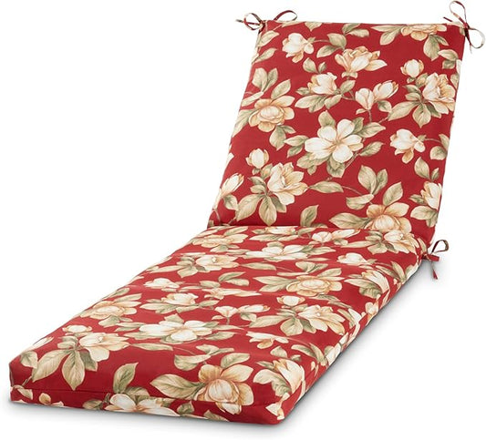 Modern Outdoor Chaise Lounge Cushion with Ties – Durable Polyester Fabric, Channel-Filled Polyfiber Insert, Removable Zippered Cover, Roma Floral