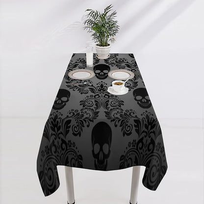 Gothic Black Damask Tablecloth, Vintage Floral Exotic Suger Skull Bohemian Antique Victorian Table Cloth Water Resistant Table Cover for Farmhouse Party Holiday Kitchen Dinner Table 55x75"