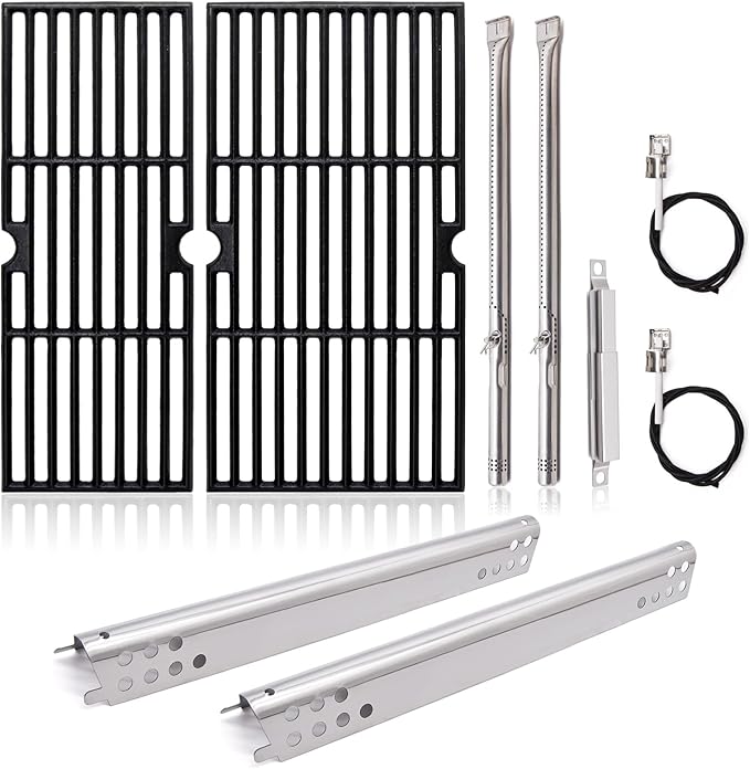 Grill Replacement Parts for Charbroil Performance 2 Burner 463673519, 463625217, 463625219, G470-0002-W1, G470-0003-W1, 18'' Cast Iron Grates, Heat Plates, Burners, Crossover Tubes, Ignitors.