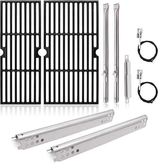 Grill Replacement Parts for Charbroil Performance 2 Burner 463673519, 463625217, 463625219, G470-0002-W1, G470-0003-W1, 18'' Cast Iron Grates, Heat Plates, Burners, Crossover Tubes, Ignitors.