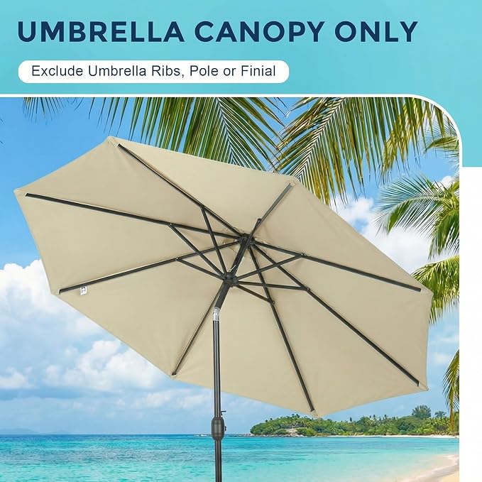 COWVIE Umbrella Canopy Replacement for 8 Ribs Patio Umbrella, Outdoor Table Parasol Replacement for Yard, Canopy Only